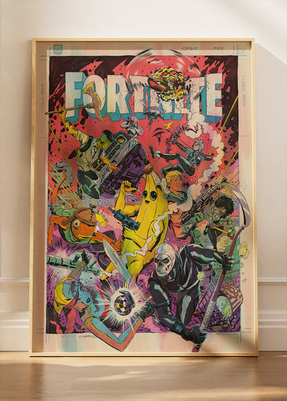 Retro Fortnite Comic Wall Art Poster & Canvas – Action-Packed Gaming Artwork