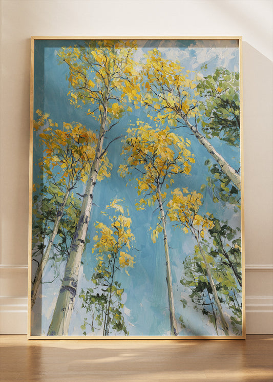 Golden Aspen Trees Sky View Canvas & Poster Print – AI PRINT LAB