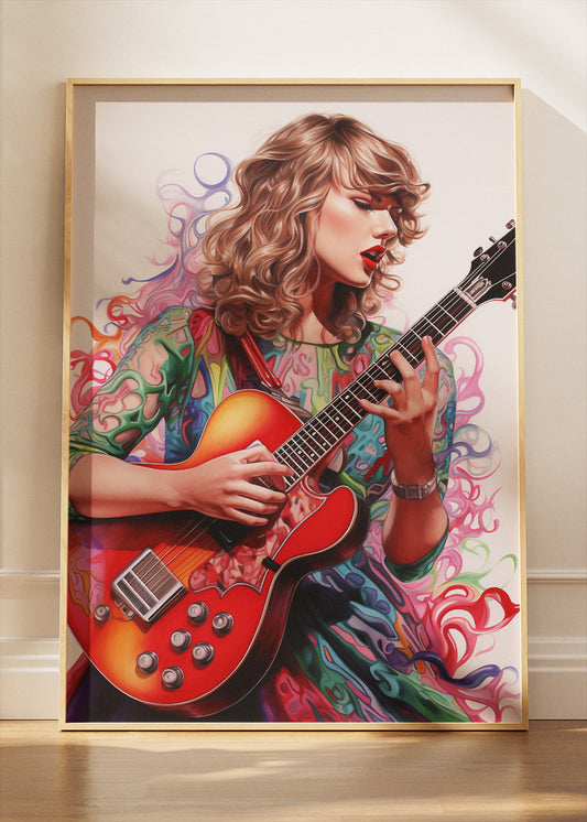 Taylor Swift Guitar Portrait Wall Art Poster & Canvas Print – Modern Pop Music Illustration