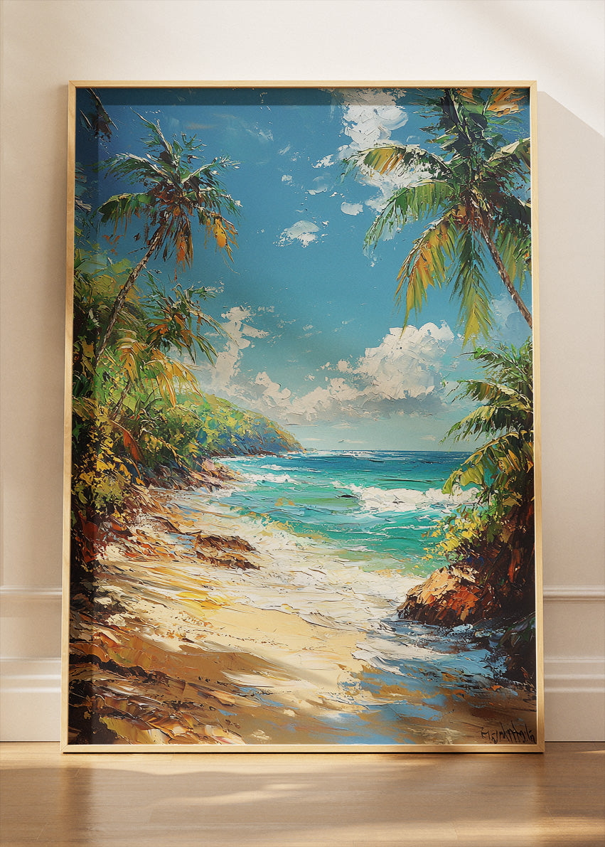 Tropical Palm Paradise – Sunlit Beach Landscape Canvas & Poster Print – AI PRINT LAB