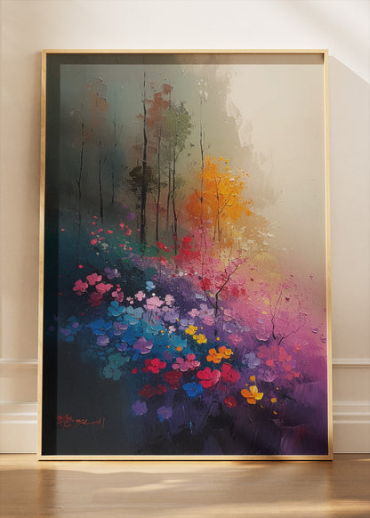 Mystic Bloom Forest – Vibrant Floral Landscape Canvas & Poster Print – AI PRINT LAB