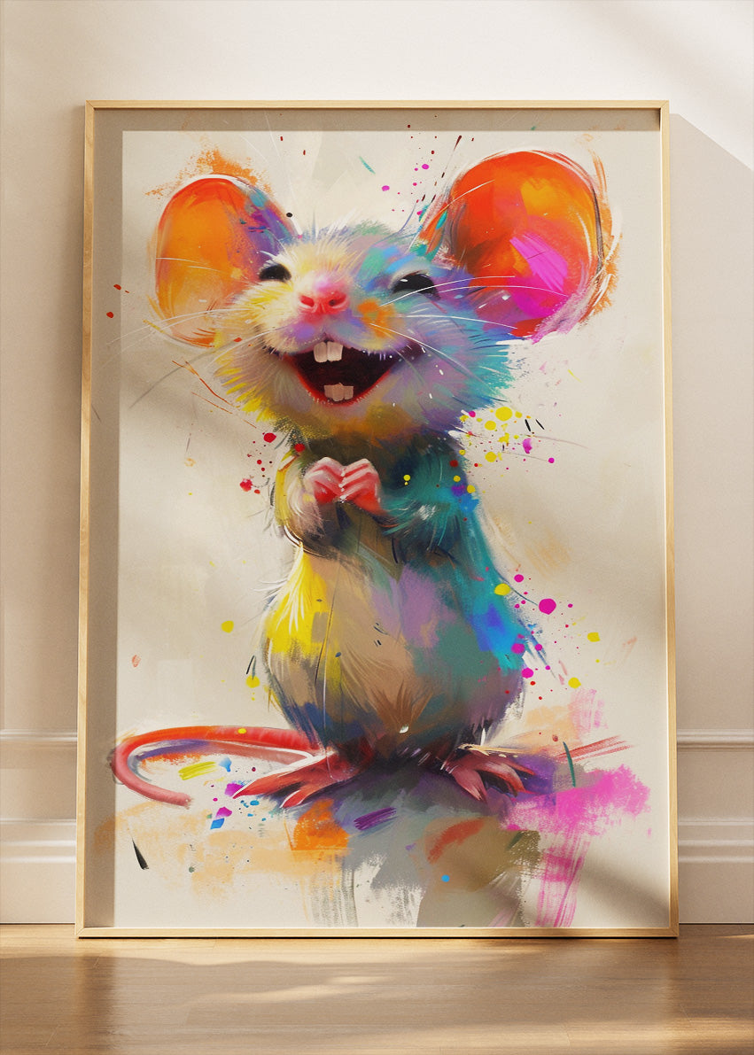 Colorful Happy Mouse Poster & Canvas Print – Cute Whimsical Animal Art