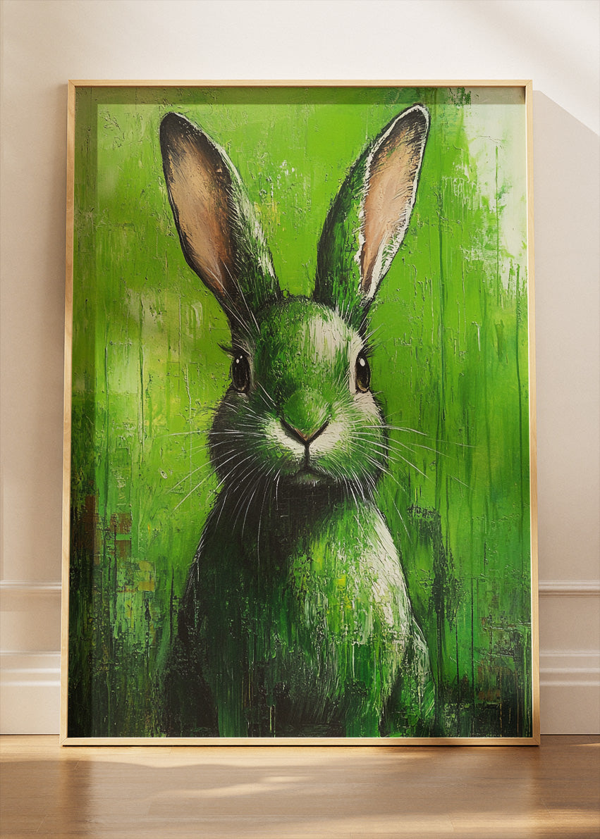 Green Rabbit Poster & Canvas Print – Expressive Modern Animal Wall Art