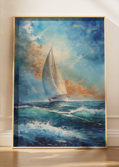 Ocean Breeze Sailboat – Serene Seascape Canvas & Poster Print – AI PRINT LAB