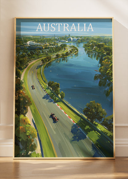 Australia Formula Racing Aerial Poster & Canvas Print | Scenic Motorsport Wall Art