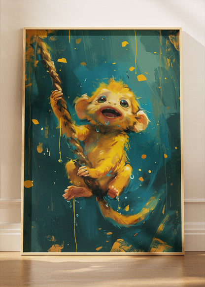 Cute Baby Monkey Poster & Canvas Print – Playful Jungle Art