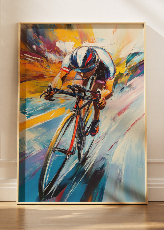 Abstract Cycling Art Print & Canvas – High-Speed Road Cyclist Wall Art