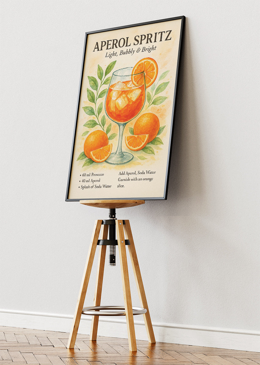 Aperol Spritz Watercolor Poster & Canvas Print | Elegant Cocktail Wall Art