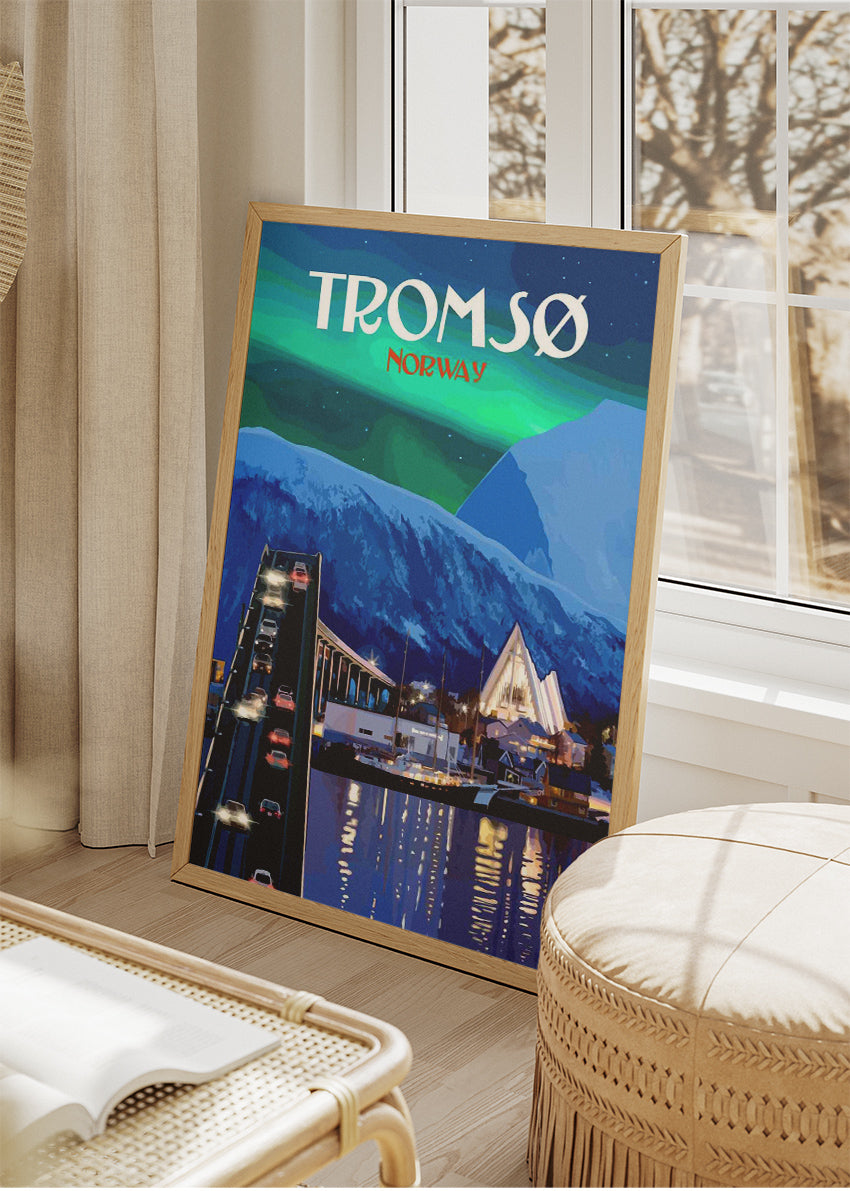 Tromsø Norway Poster & Canvas Print – Modern Illustrated Northern Lights Art