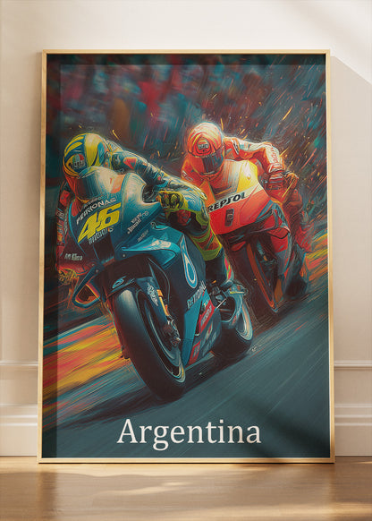 Argentina MotoGP Night Battle Motorcycle Racing Wall Art Poster & Canvas
