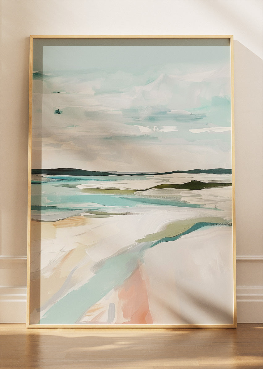 Soft Coastal Abstract Landscape – Minimalist Beach Wall Art Poster & Canvas – AI PRINT LAB