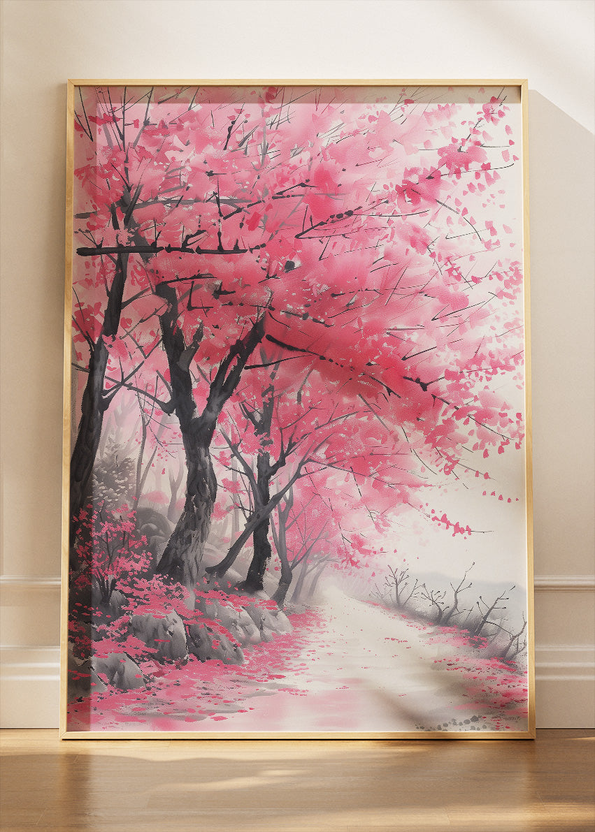 Pink Cherry Blossom Path Landscape Canvas & Poster Print – AI PRINT LAB