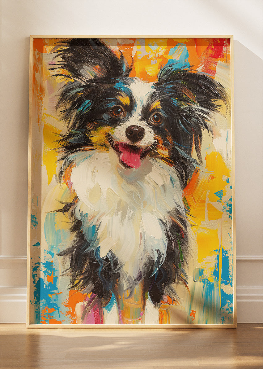 Colorful Papillon Dog Poster & Canvas Print – Expressive Modern Pet Wall Art