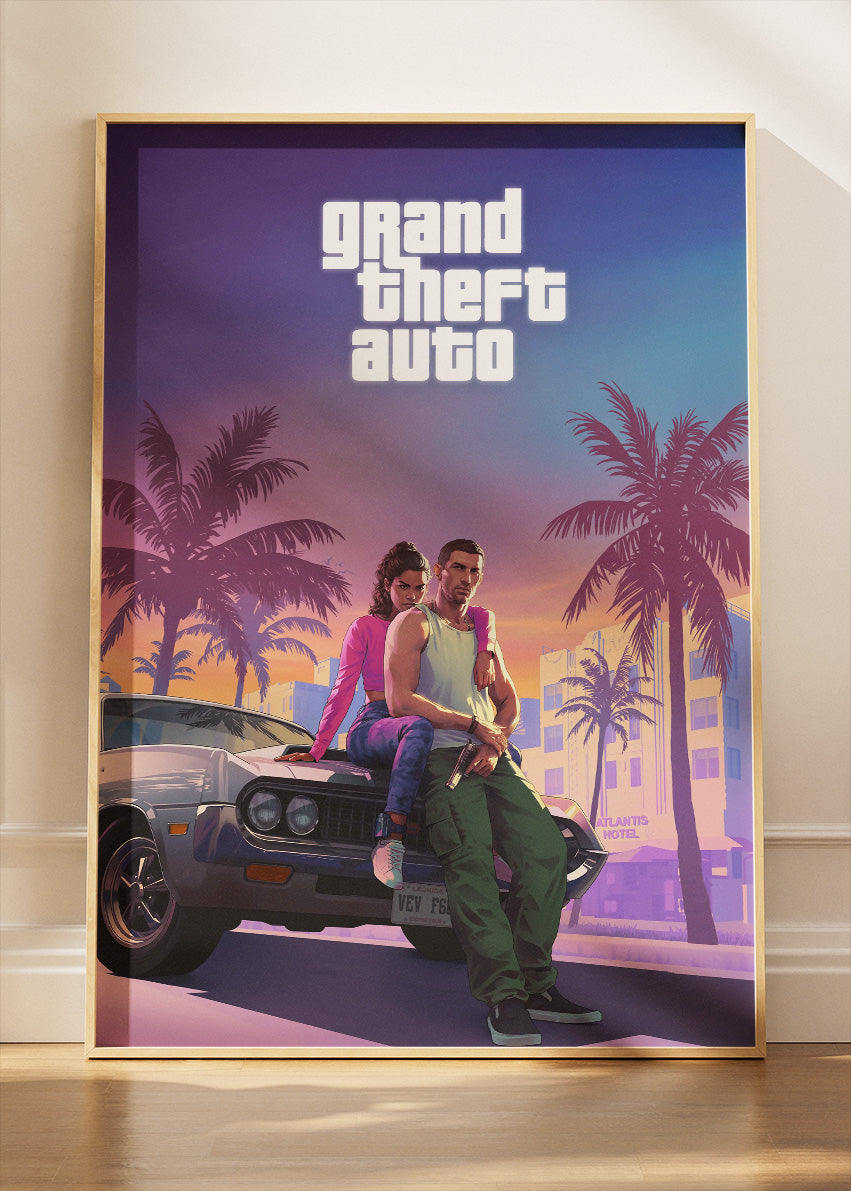 Grand Theft Auto Wall Art Poster & Canvas – Neon City Crime Gaming Artwork