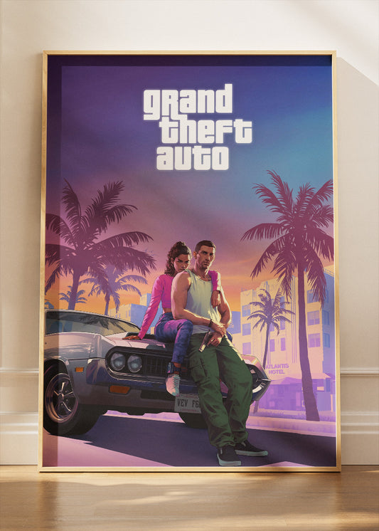 Grand Theft Auto Wall Art Poster & Canvas – Neon City Crime Gaming Artwork