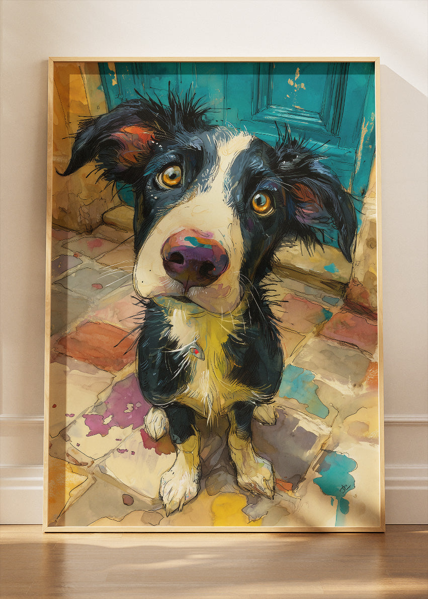 Playful Border Collie Puppy Poster & Canvas Print – Colorful Modern Dog Wall Art