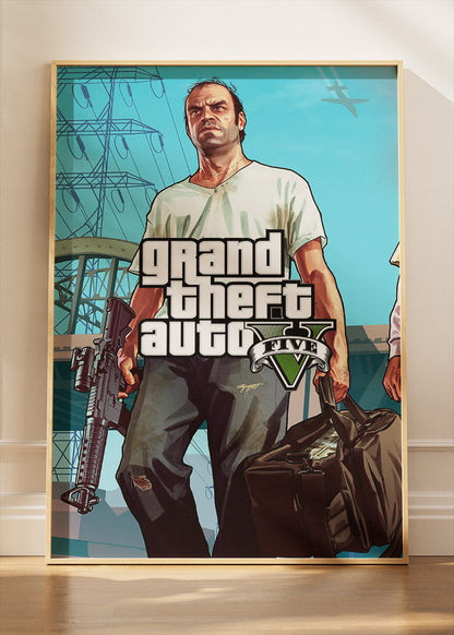 Grand Theft Auto V Wall Art Poster & Canvas – Iconic Heist Character Gaming Artwork
