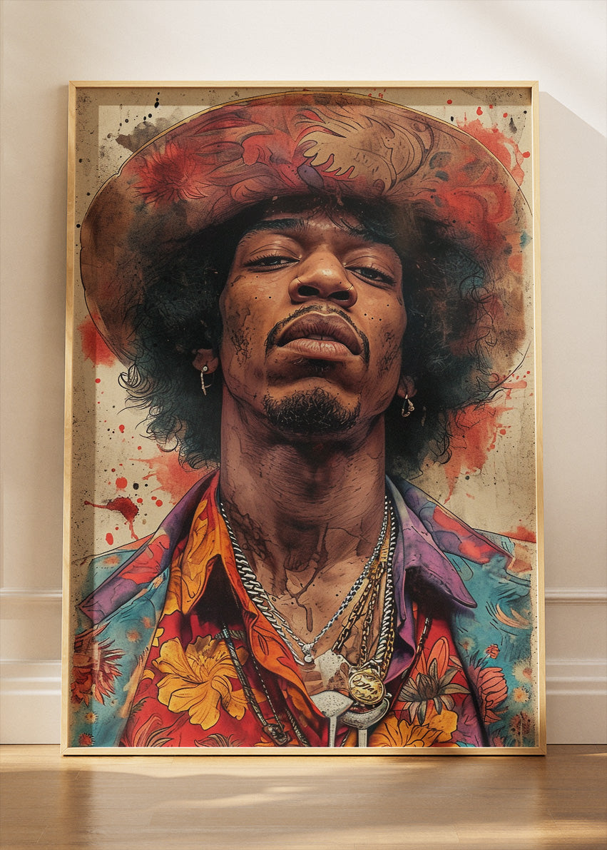 Jimi Hendrix Psychedelic Portrait Wall Art Poster & Canvas Print – Vintage Rock Legend Artwork