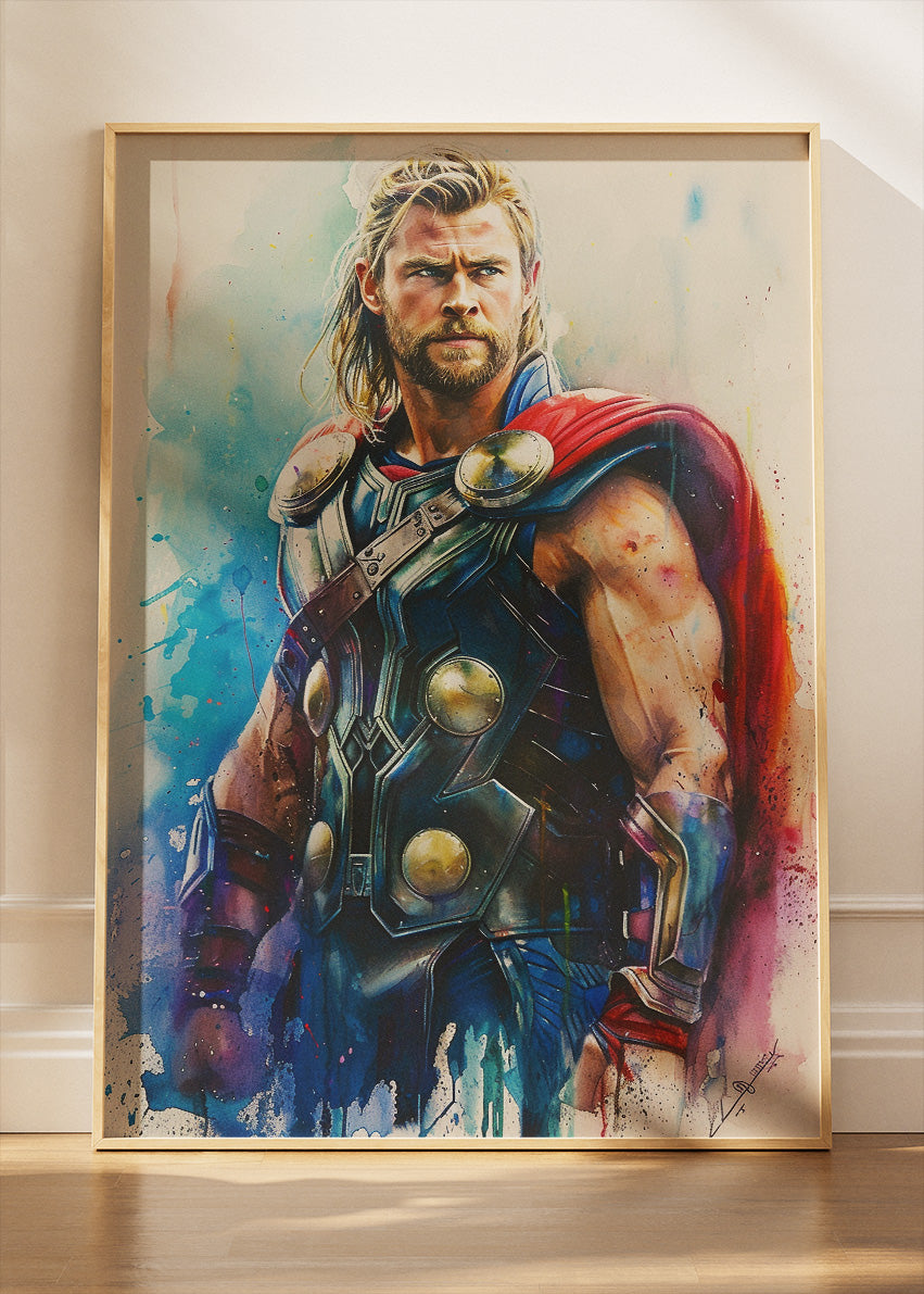 Thunder God Hero Watercolor Canvas & Poster Print – AI PRINT LAB