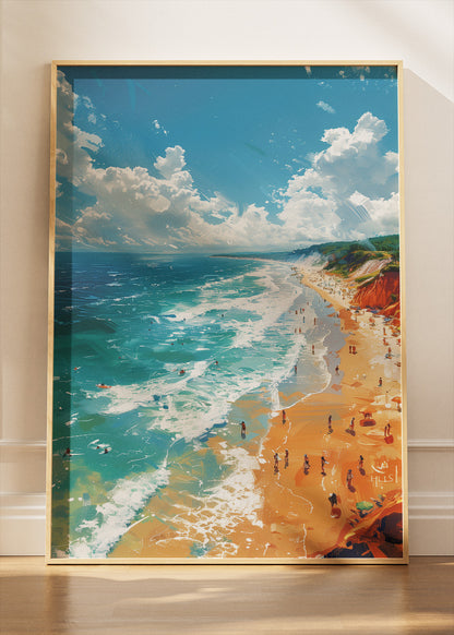 Sunlit Coastal Cliffs & Turquoise Sea – Summer Beach Landscape Canvas & Poster Print – AI PRINT LAB