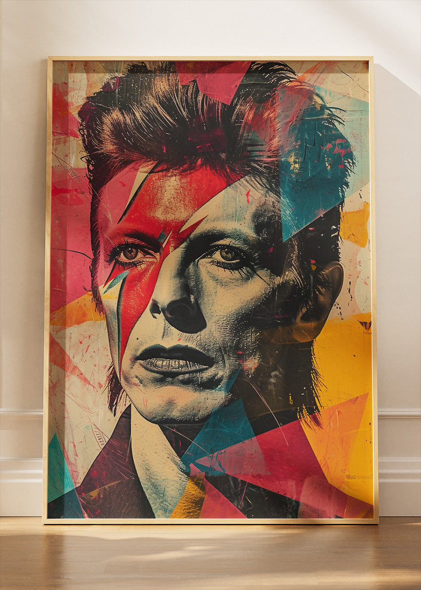 David Bowie Ziggy Stardust Inspired Geometric Portrait Wall Art Poster & Canvas Print – Iconic Glam Rock Artwork