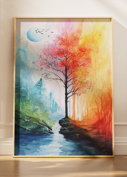 Four Seasons Tree Landscape Canvas & Poster Print – AI PRINT LAB