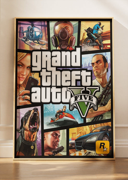 Grand Theft Auto V Wall Art Poster & Canvas – Iconic Game Moments Collage Gaming Artwork