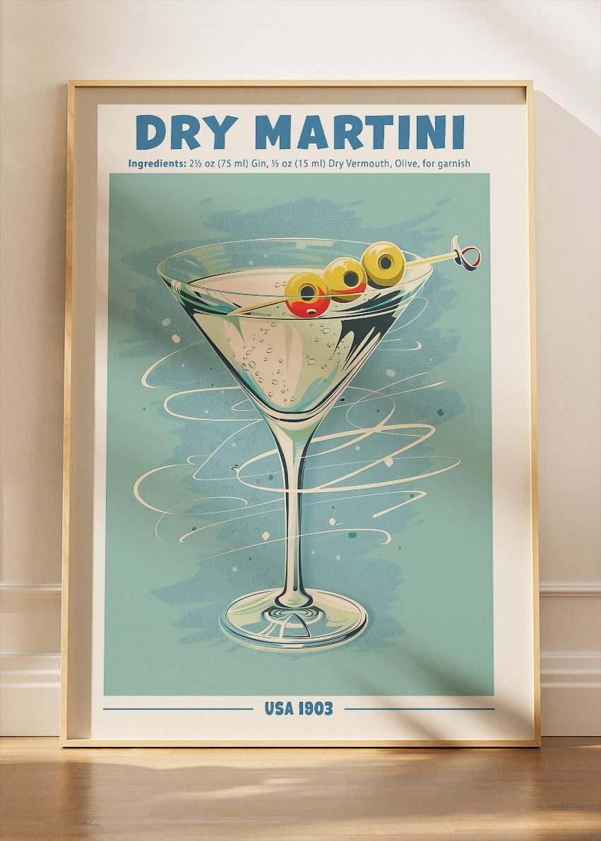 Dry Martini Poster & Canvas Print | Vintage Cocktail Wall Art