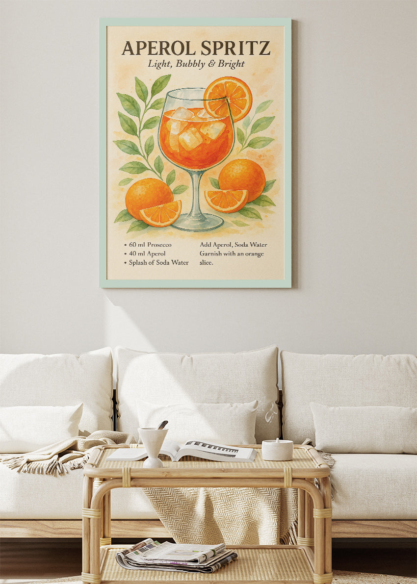 Aperol Spritz Watercolor Poster & Canvas Print | Elegant Cocktail Wall Art