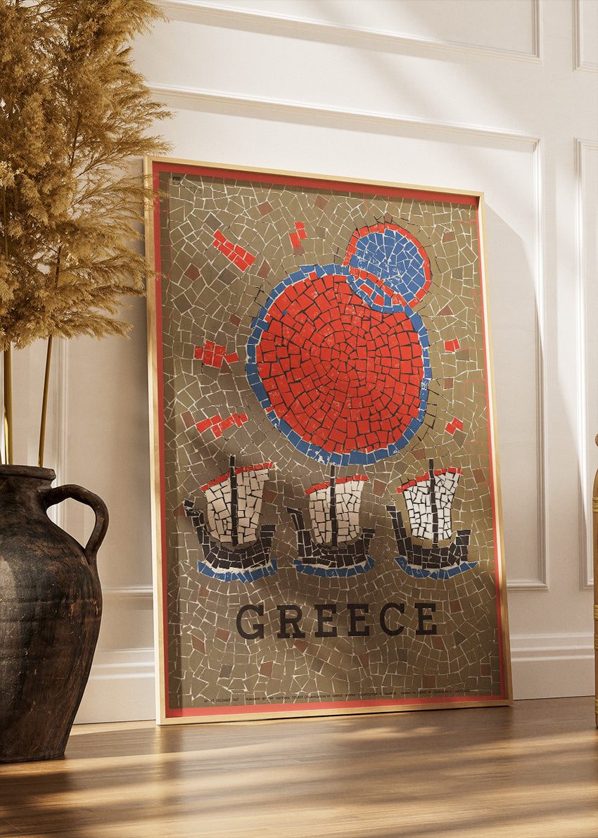 Greece Mosaic Art Poster & Canvas Print – Ancient Tile Style Illustration