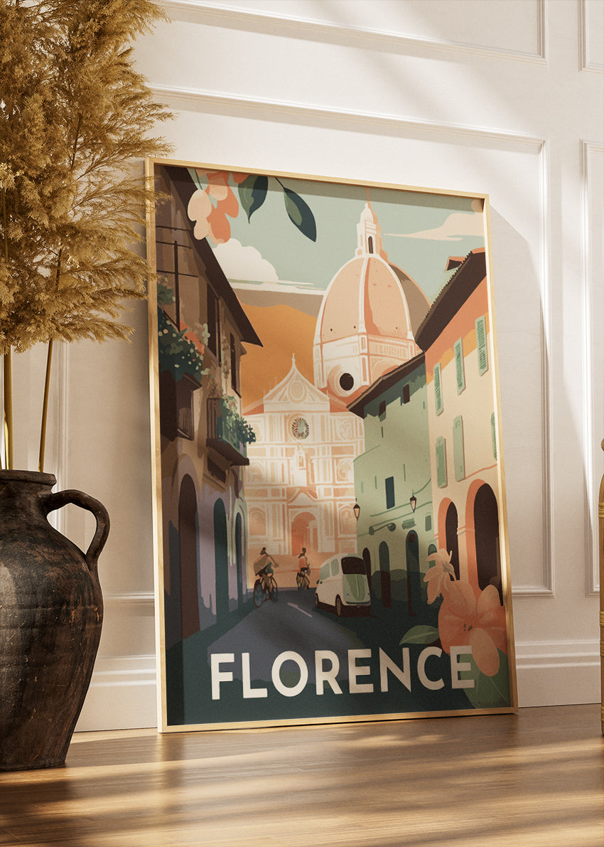 Florence Italy Cityscape Poster & Canvas Print – Illustrated Duomo View Art