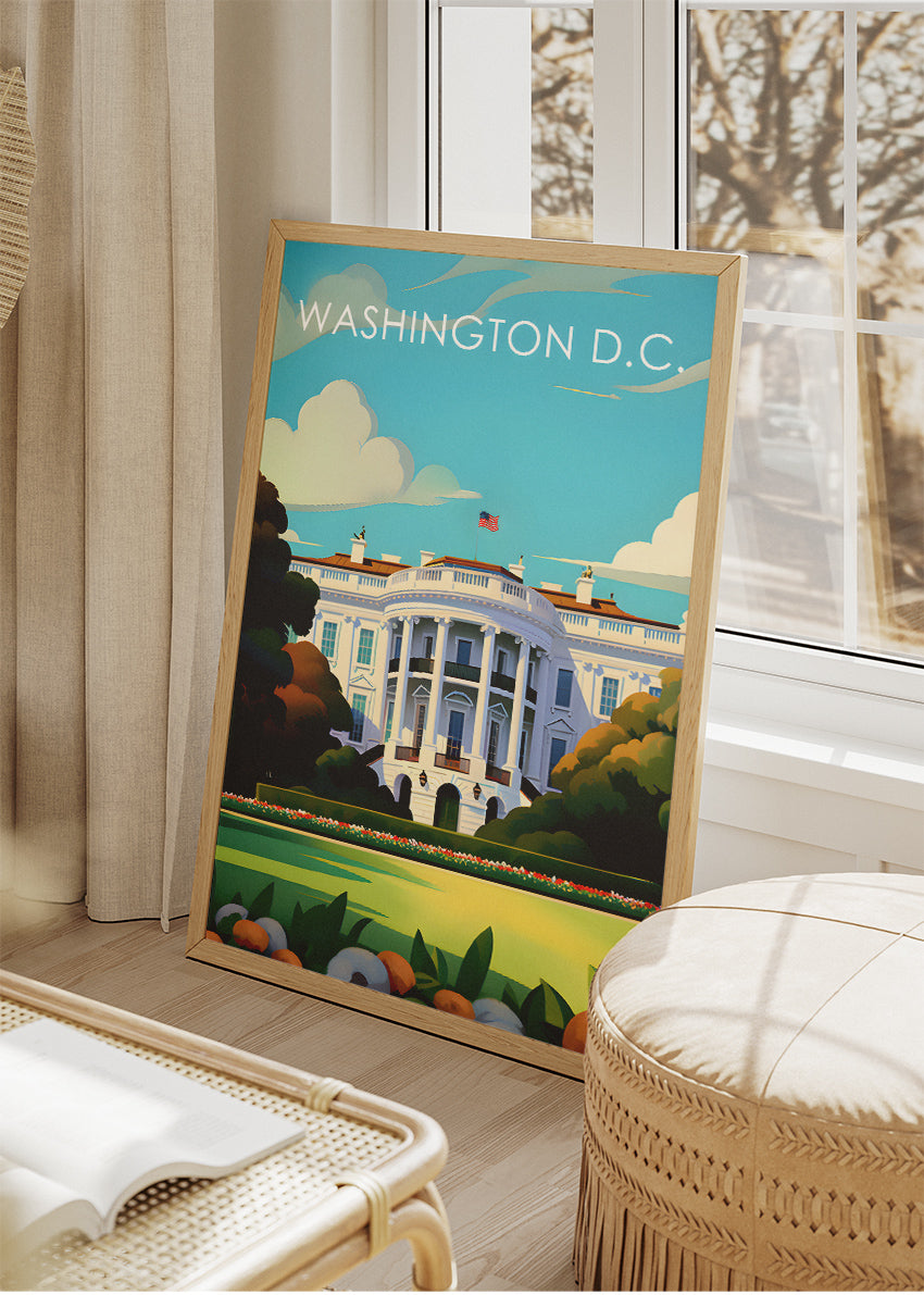 Washington D.C. White House Poster & Canvas Print – Modern Illustrated US Capitol Wall Art