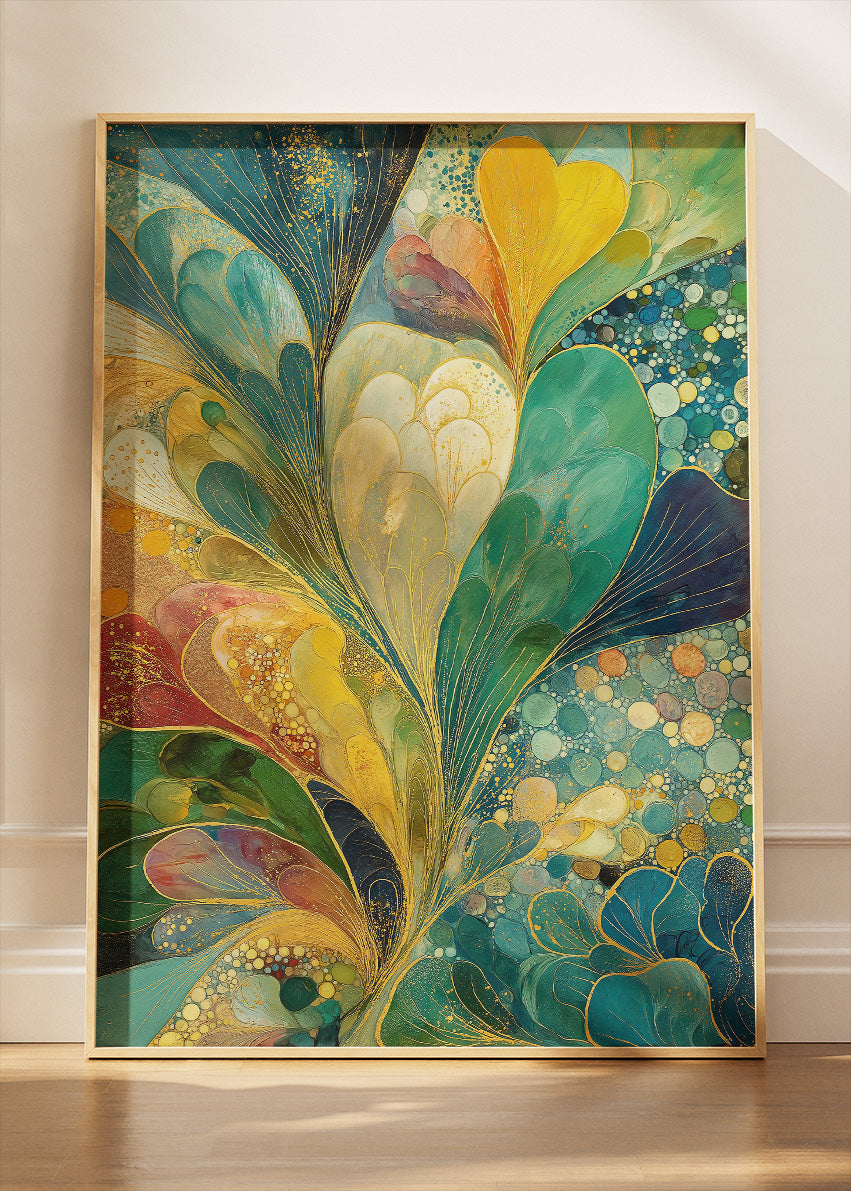 Teal and Gold Abstract Wall Art – Modern Heart Inspired Canvas Print & Luxury Green Statement Poster for Living Room Decor UK