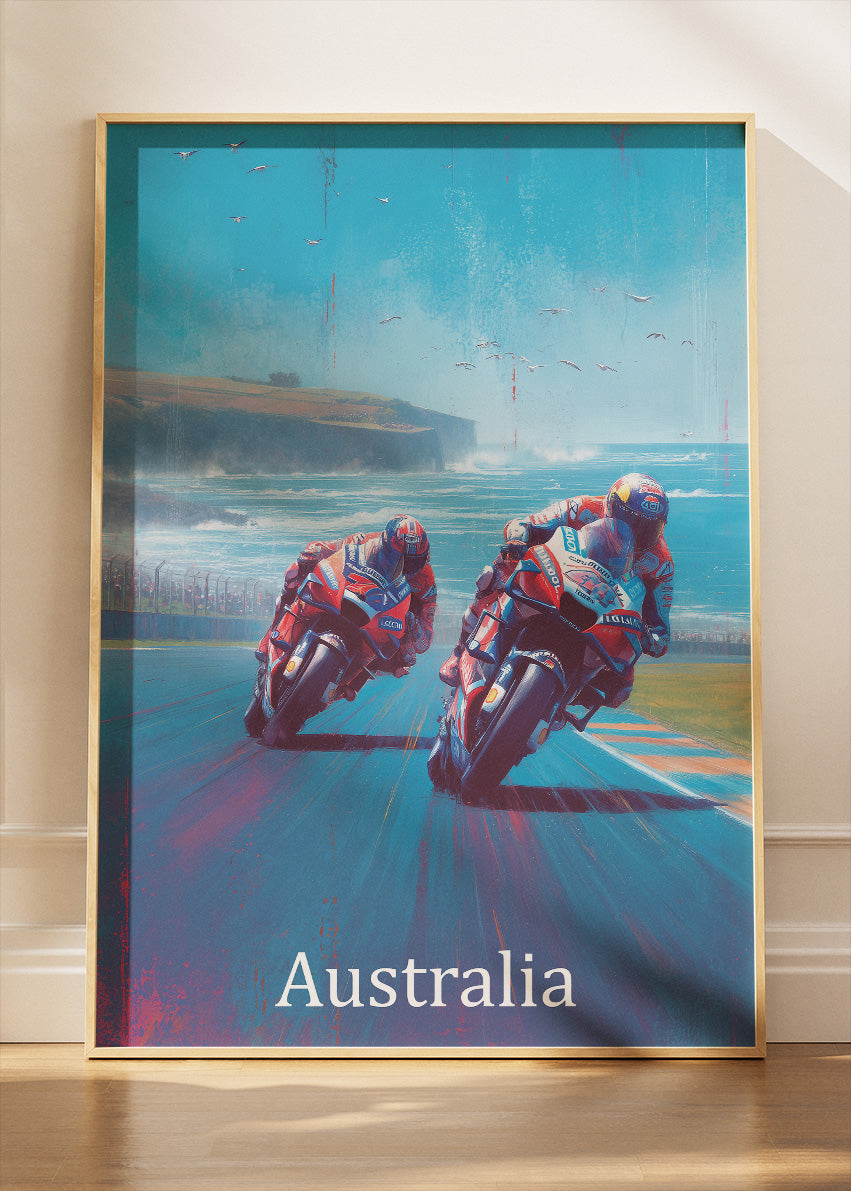 Australia MotoGP Coastal Speed Motorcycle Racing Wall Art Poster & Canvas