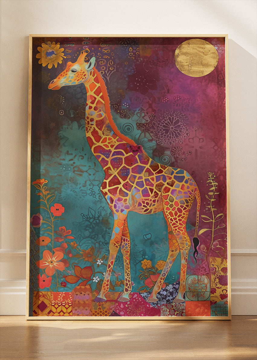 Colourful Giraffe Art Poster & Canvas Print – Decorative Wildlife Illustration Wall Decor