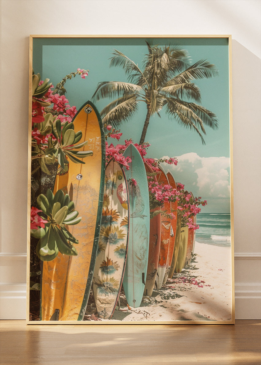Tropical Surfboard Paradise – Palm Beach Coastal Canvas & Poster Print – AI PRINT LAB
