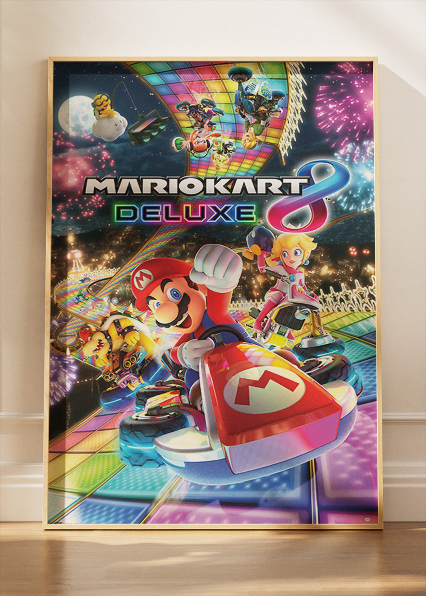Mario Kart 8 Deluxe Wall Art Poster & Canvas – Rainbow Road Racing Gaming Artwork