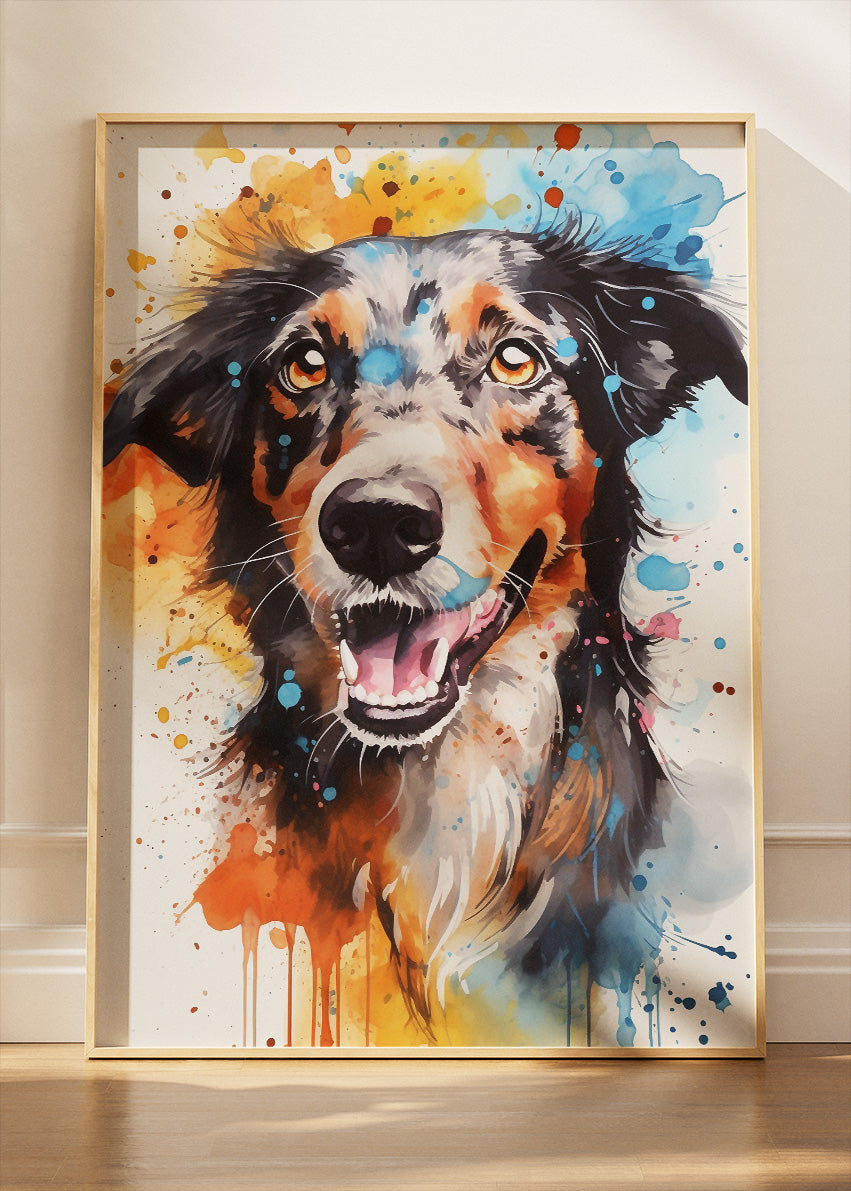Colourful Dog Portrait Poster & Canvas Print – Watercolour Style Pet Art Wall Decor
