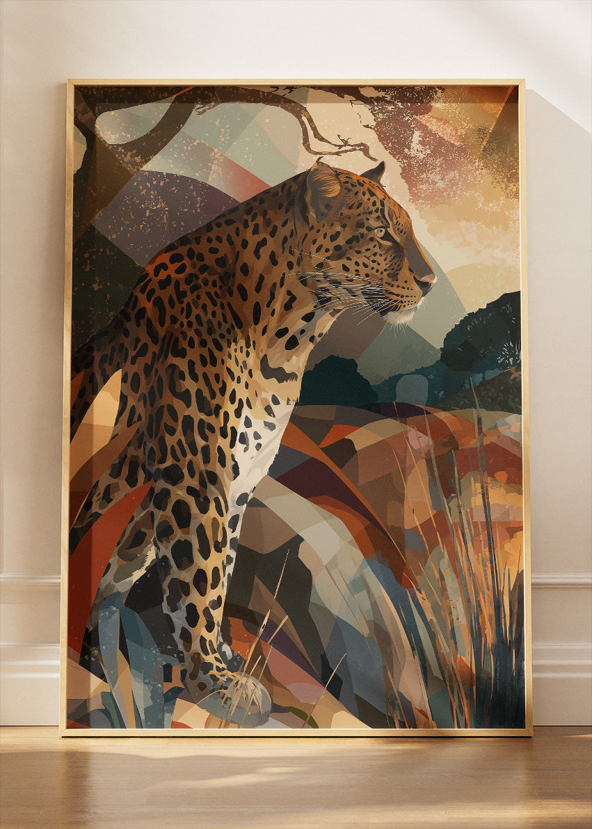 Leopard Wall Art Poster & Canvas Print – Abstract Wildlife Landscape Animal Art