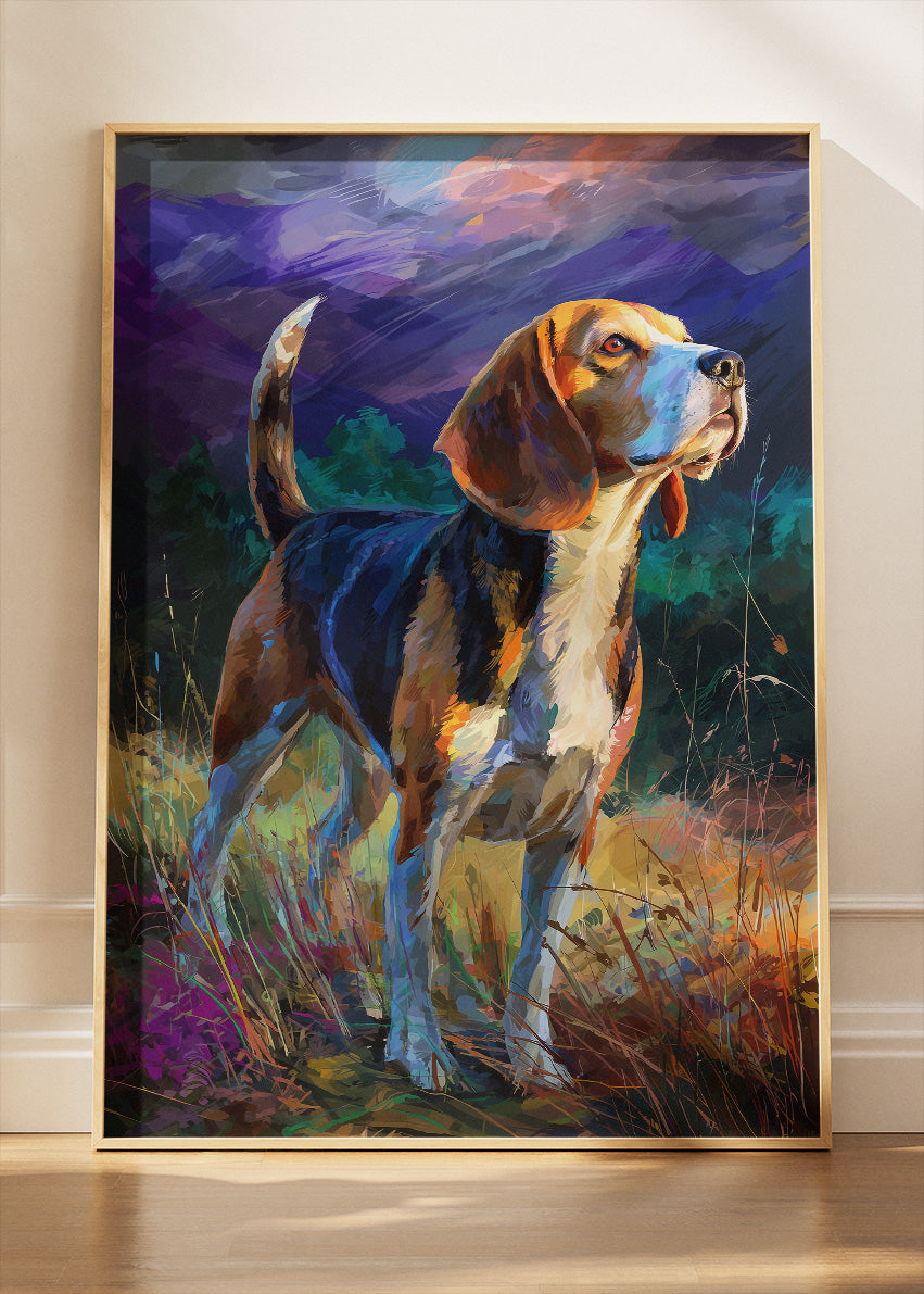 Beagle Dog Wall Art Poster & Canvas Print – Colourful Painterly Pet Animal Artwork