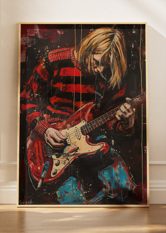Kurt Cobain Inspired Guitarist Portrait Wall Art – 90s Inspired Music Poster & Canvas Print