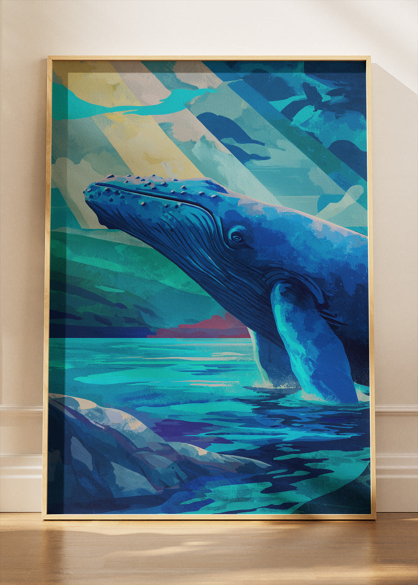 Blue Whale Ocean Wall Art Poster & Canvas Print – Modern Marine Wildlife Artwork
