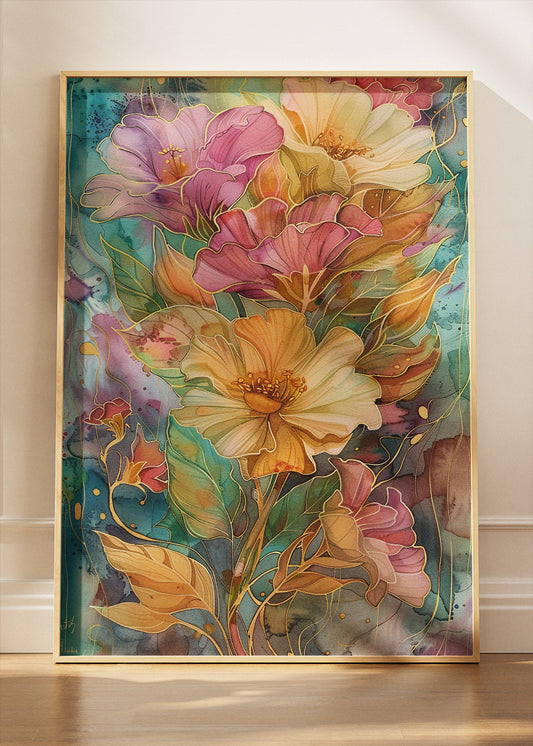 Elegant Watercolor Floral Bouquet Canvas & Poster Print – AI PRINT LAB