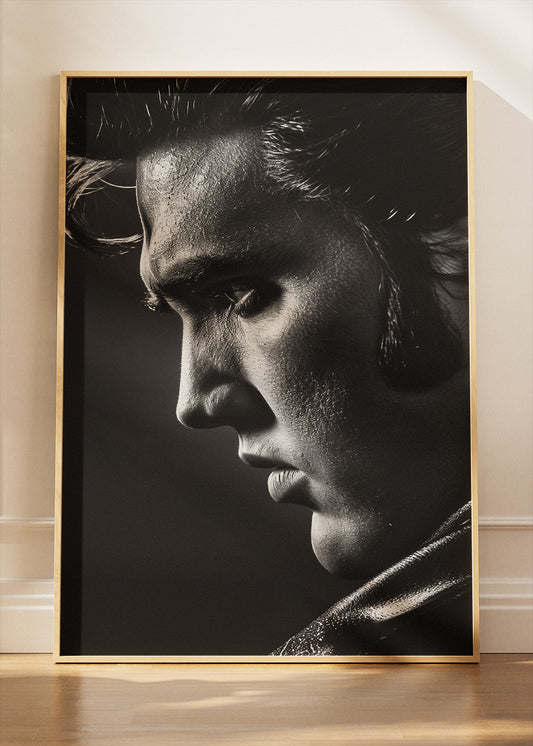 Elvis Presley Black & White Portrait – Iconic Rock ‘n’ Roll Wall Art Poster & Canvas