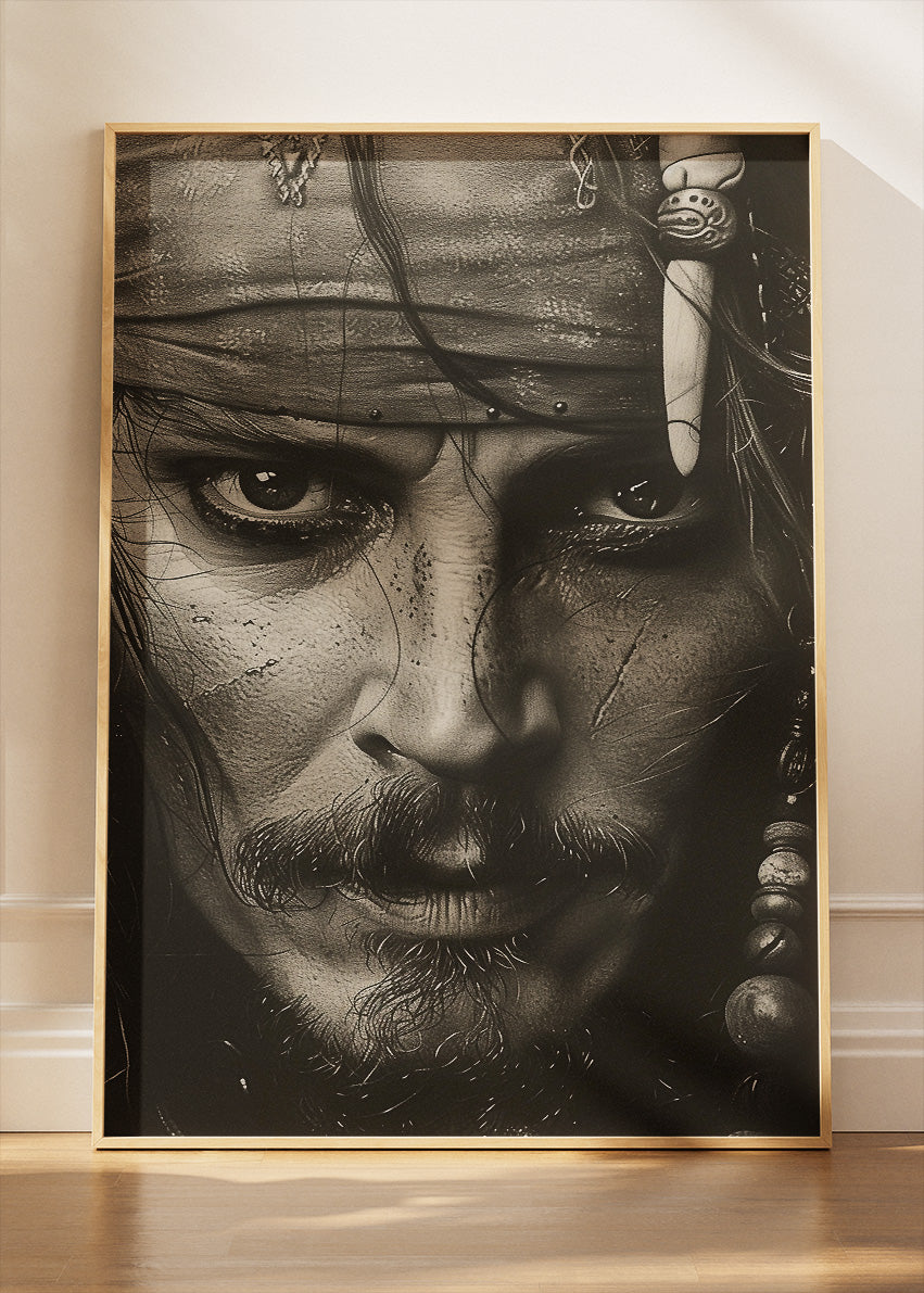 Johnny Depp as Jack Sparrow Black & White Portrait – Cinematic Pirate Wall Art Poster & Canvas