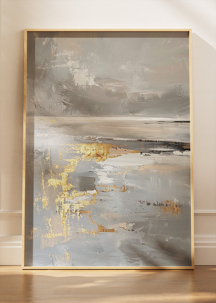 Abstract Grey & Gold Horizon – Modern Textured Canvas & Poster Print – AI PRINT LAB