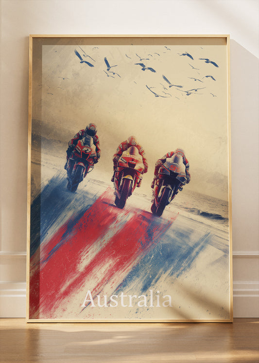 Australia MotoGP Minimal Racing Art Poster & Canvas – Modern Motorsport Wall Art