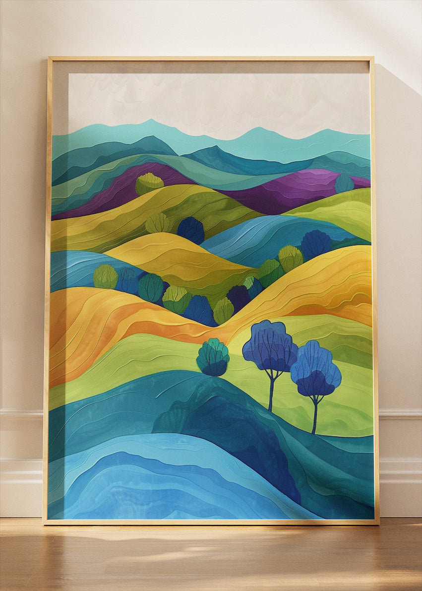 Colorful Layered Hills – Modern Abstract Landscape Canvas & Poster Print – AI PRINT LAB