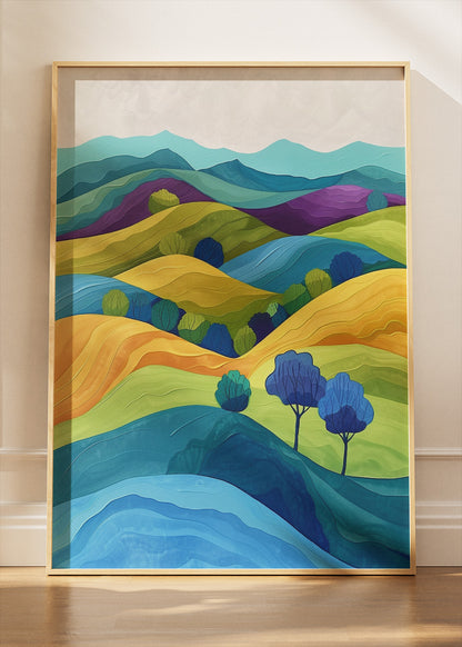 Colorful Layered Hills – Modern Abstract Landscape Canvas & Poster Print – AI PRINT LAB