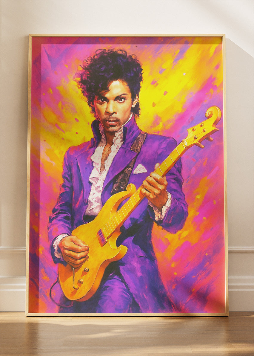 Prince Purple Rain Guitar Portrait – Iconic Music Legend Wall Art Poster & Canvas